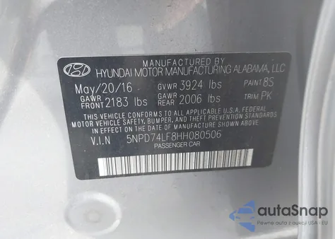 2017 Hyundai Elantra Se z USA, uszkodzony, nr VIN 5NPD74LF8HH080506